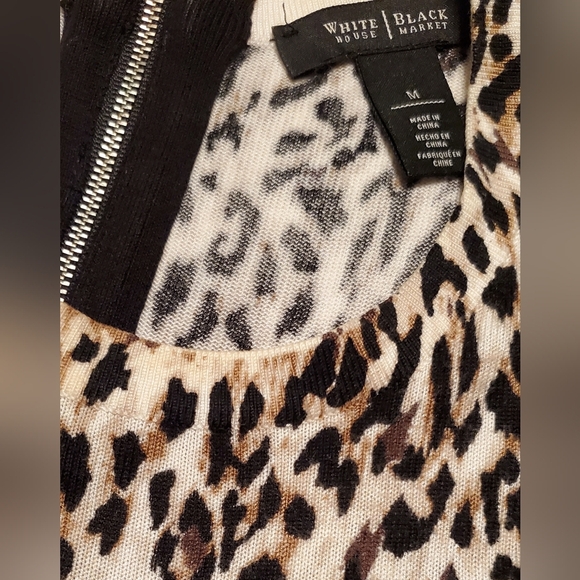 White House Black Market Leopard Elbow Length Sleeve Crew Neck Knit Top Size M - Picture 2 of 7